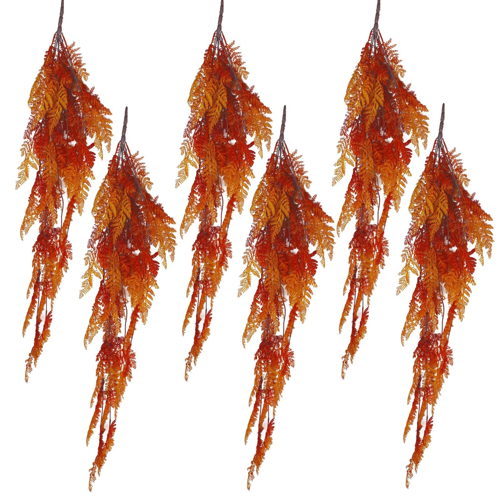6 X 100cm Hanging Artificial  Maidenhair Fern Plant Autumn Orange
