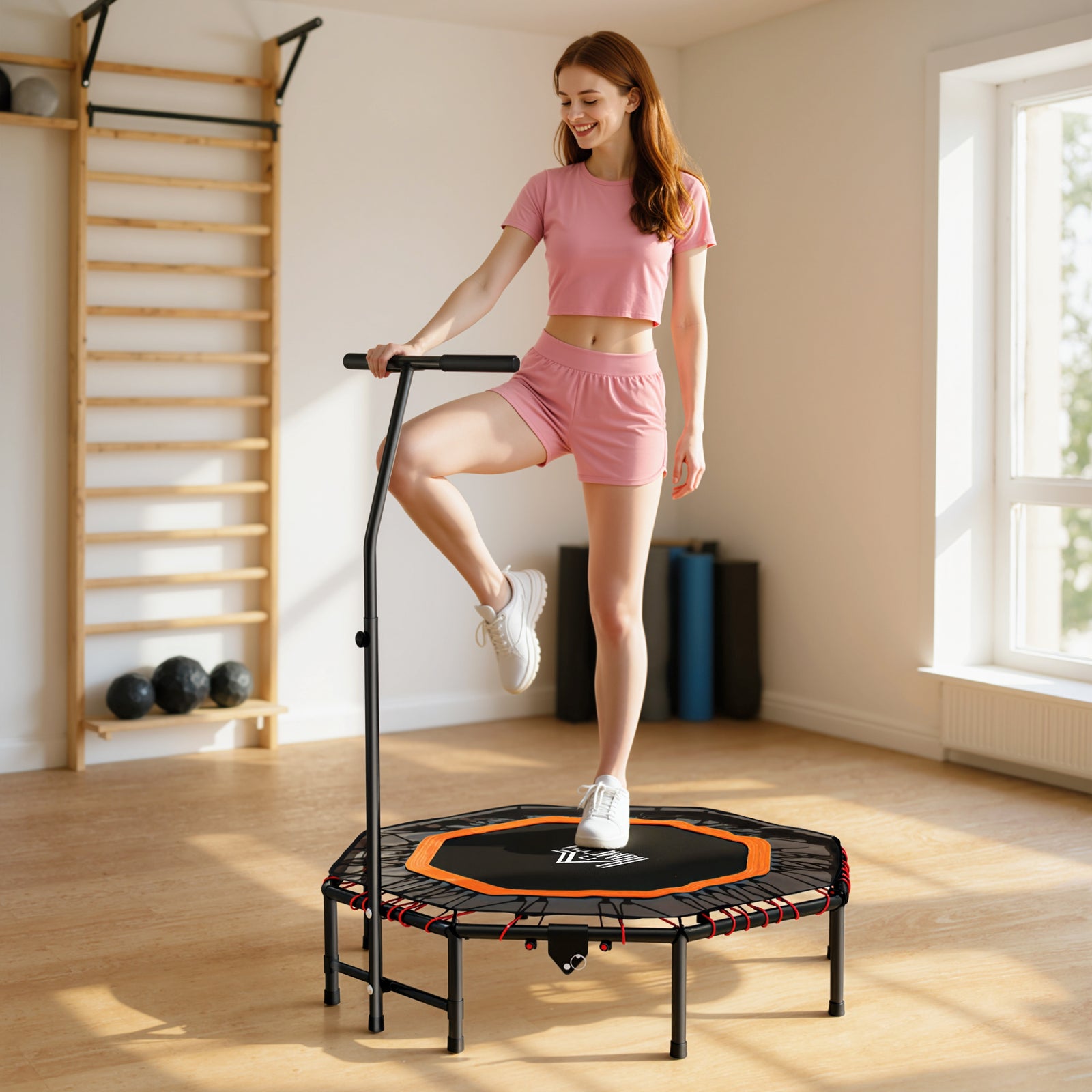 Foldable Trampoline W/ Adjust Handle, Max Load 150 Kg | Orange