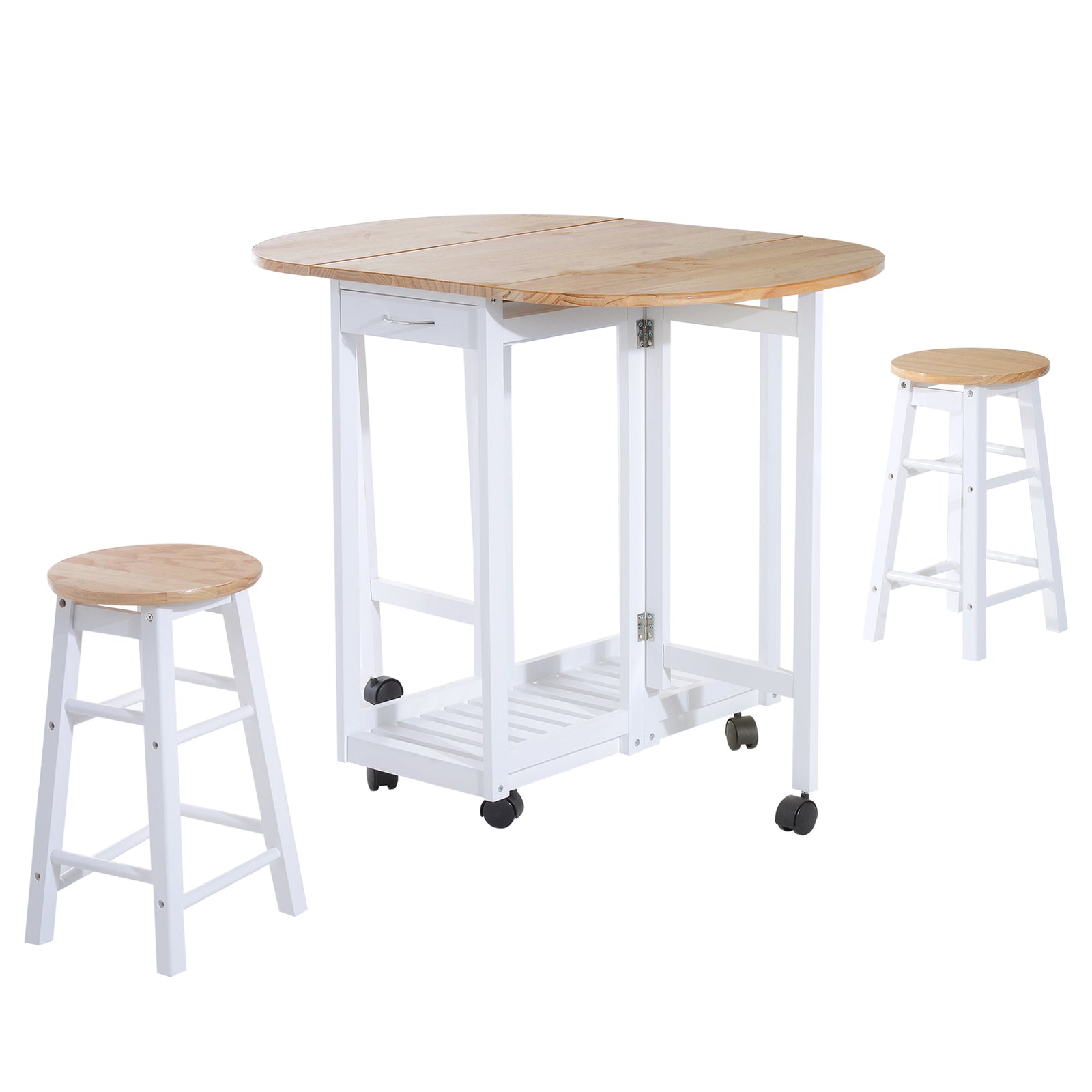 3pc Wooden Kitchen Cart, Folding Stools