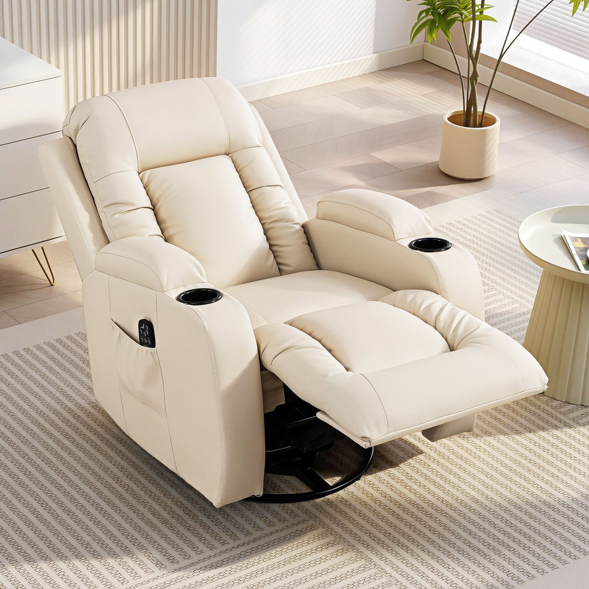 Massage Recliner Chair With 8 Vibration & Heat | Cream