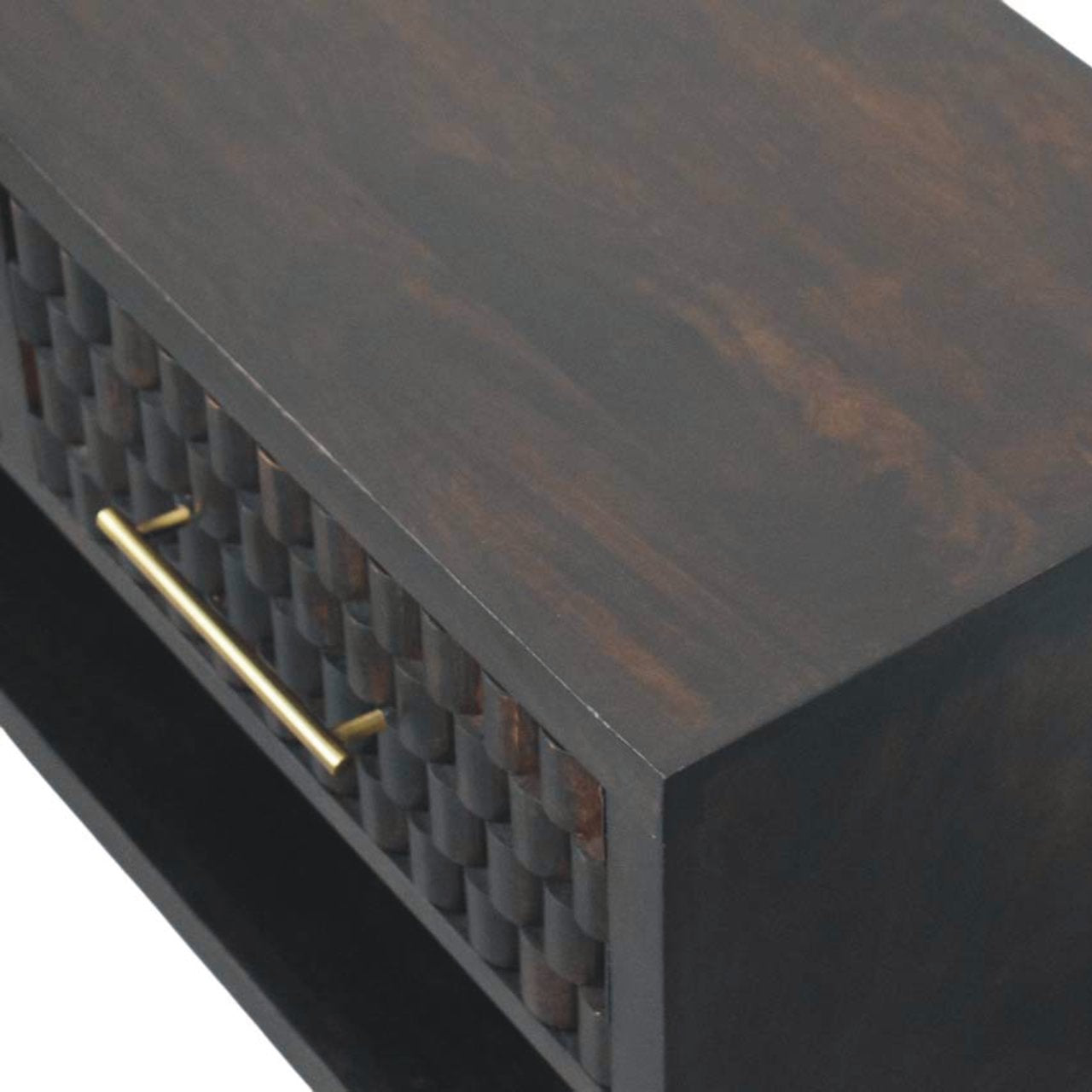 Cadiz Carved Shoe Storage Bench, 2 Drawers, 1 Open Slot, Dark Brown