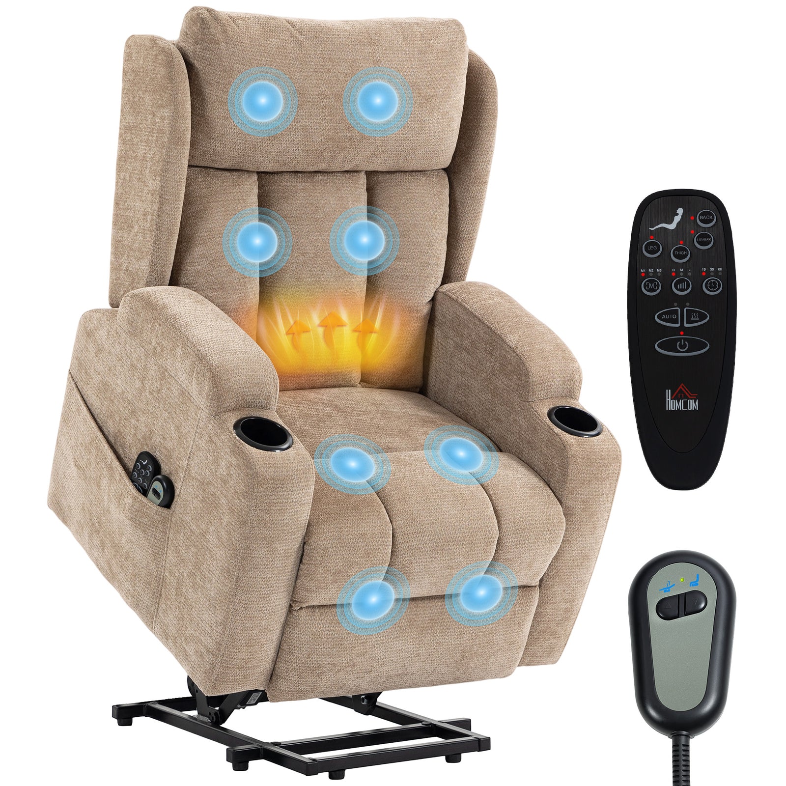 Power Recliner Chair W/ Massage And Heat, Electric Lift Chair | Brown