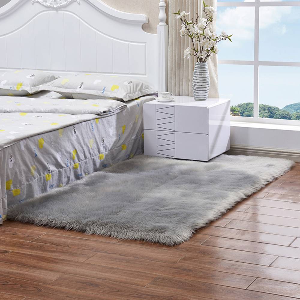 60*90cm Rectangular Fluffy Shaggy Area Rug Super Soft Plush Carpet For Bedroom | Small | Grey