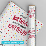 Birthday Wrapping Paper, 2 Sheets & 2 Tags