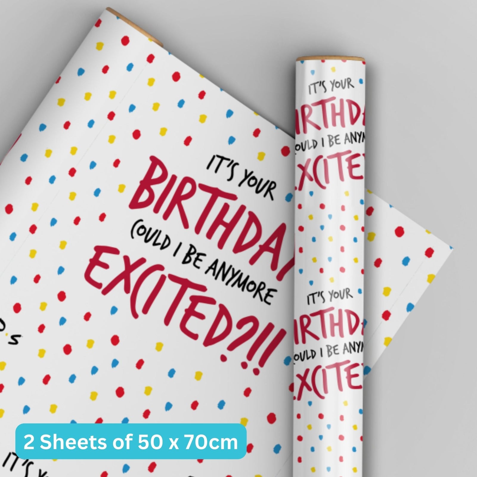Birthday Wrapping Paper, 2 Sheets & 2 Tags