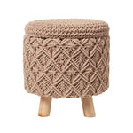 Indy Brown Macrame Storage Footstool | Brown