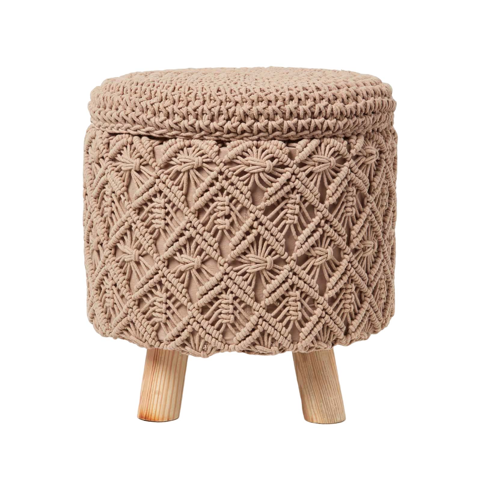 Indy Brown Macrame Storage Footstool | Brown