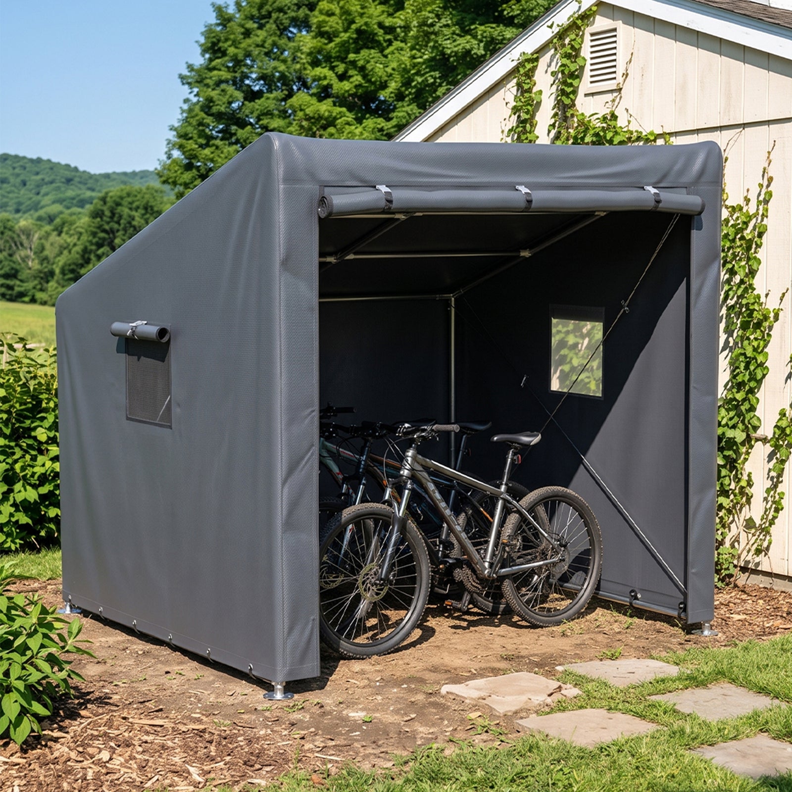 6 X 5ft Outdoor Garden Storage Shelter Bike Tent With Roll-up Zipper Door | Dark Grey