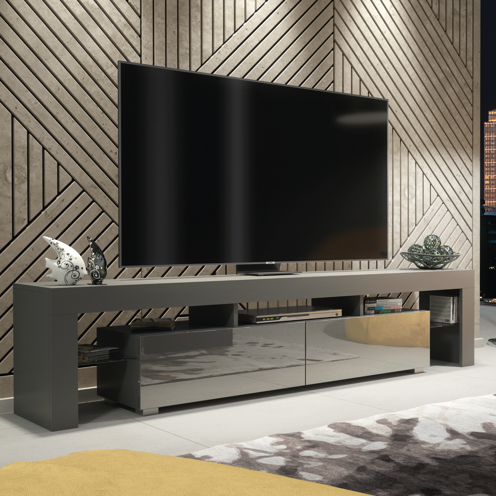 Nova Tv Unit 200cm With Led Lights | Dark Grey