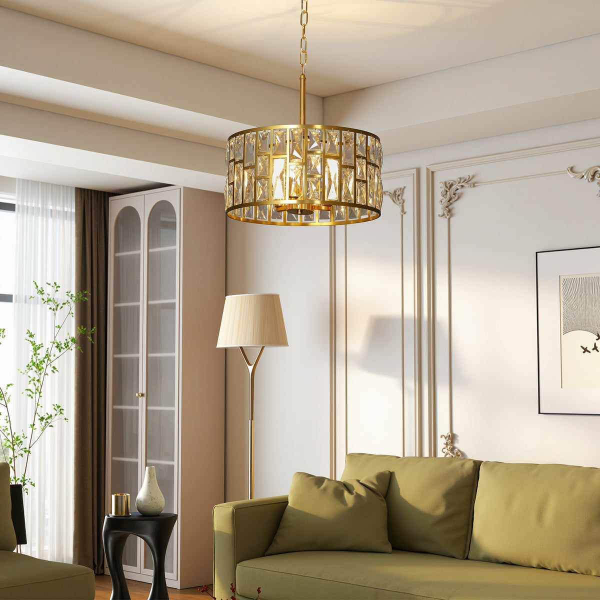 HOMCOM Modern Flush Mount Ceiling Light, Crystal Chandelier For Living Room