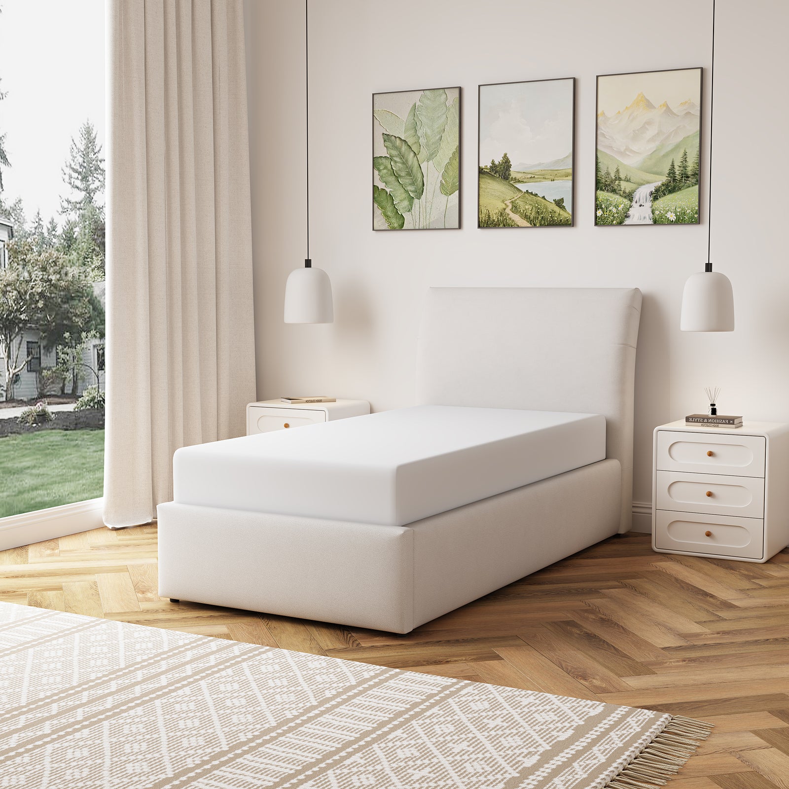 Bethany Fabric Ottoman Bed Frame | Single | Beige