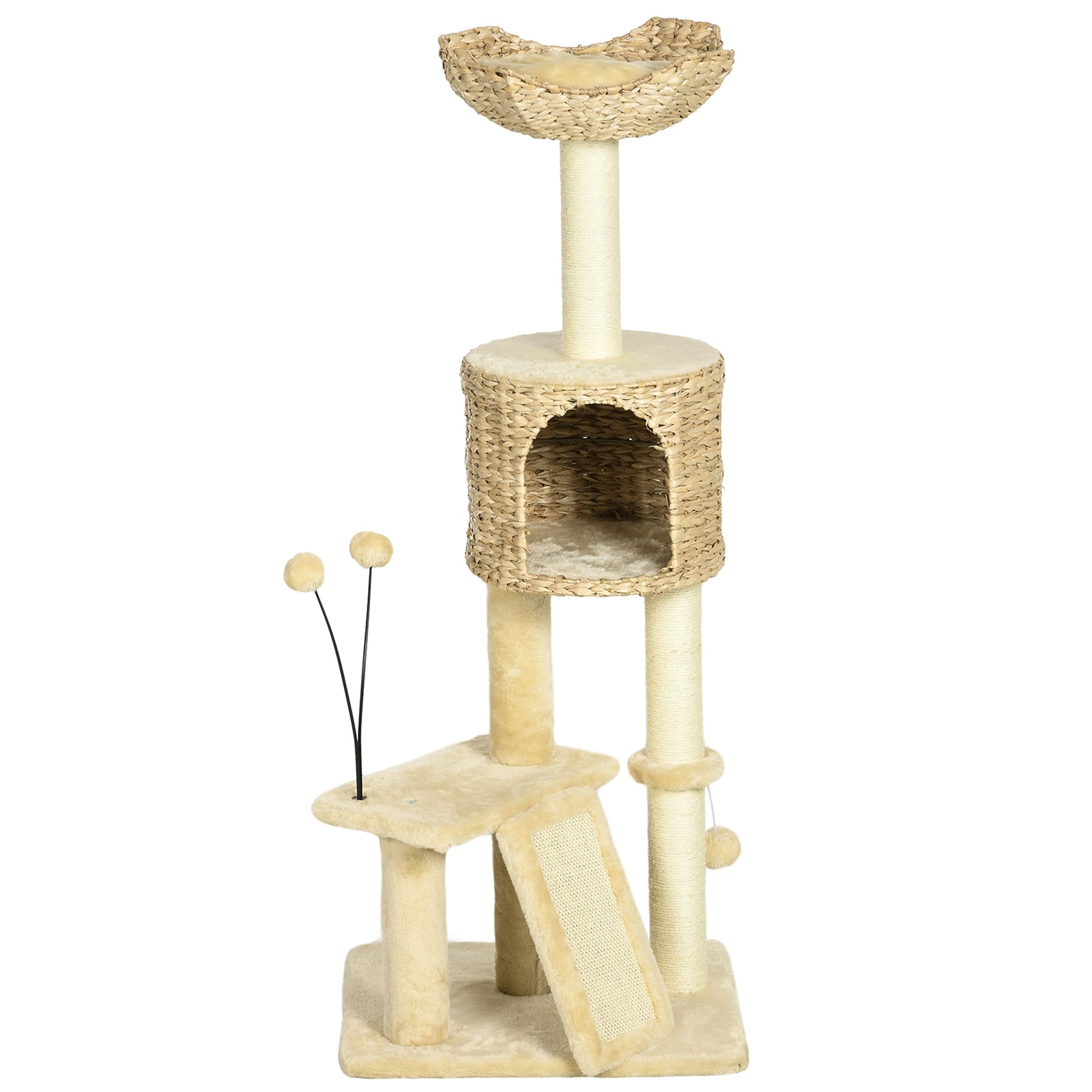 116cm Cat Tree Tower W/ Scratching Post, Cat House, Ball, Platform, Beige