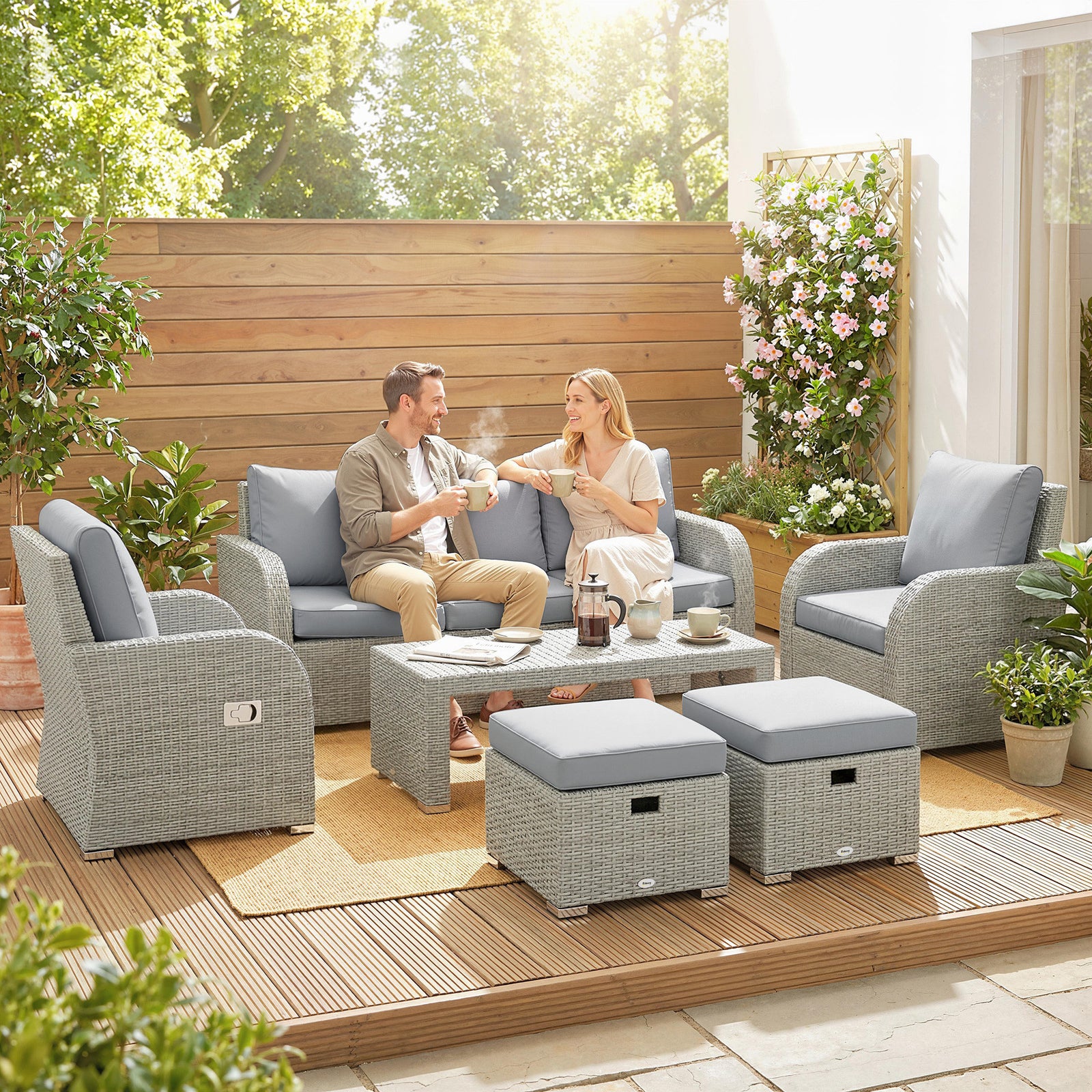 Rattan Garden Furniture Set With Recliners, Footstools | Dark Grey