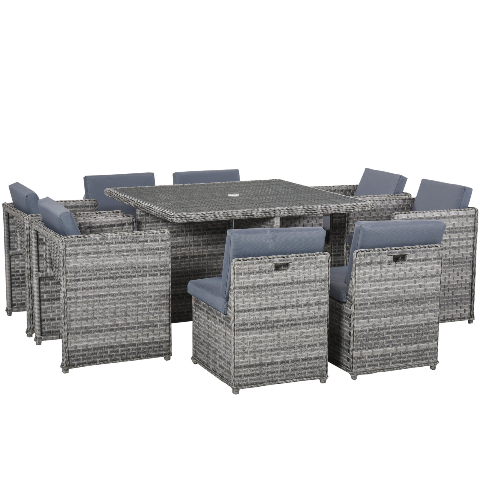 Patio 9 Pcs Rattan Dining Table Chair Set Cube