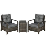 3 Pcs Pe Rattan Garden Sofa Set W/ 2 Chairs & Storage Table | Gray