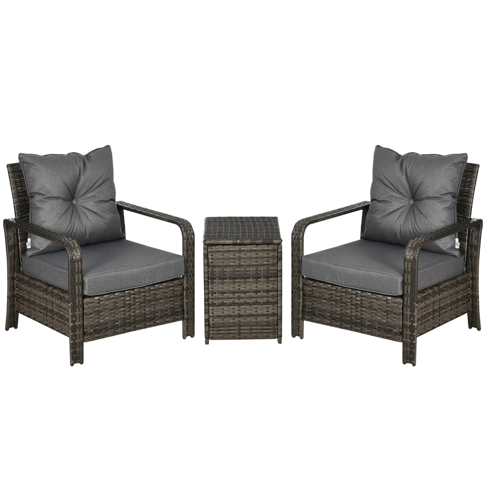3 Pcs Pe Rattan Garden Sofa Set W/ 2 Chairs & Storage Table | Gray