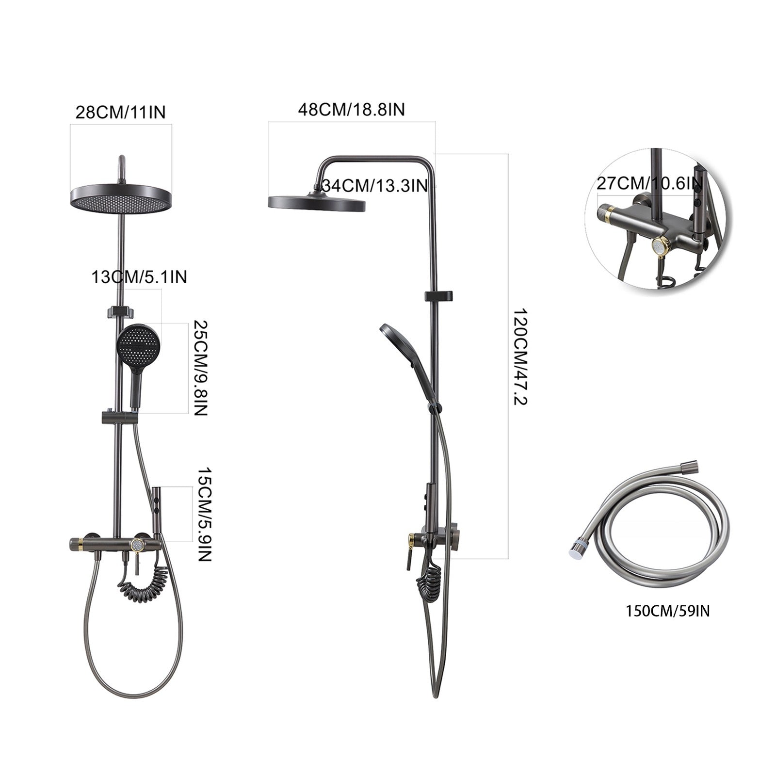 Breeins Wall-mount Bathroom Shower System Set With Bidet