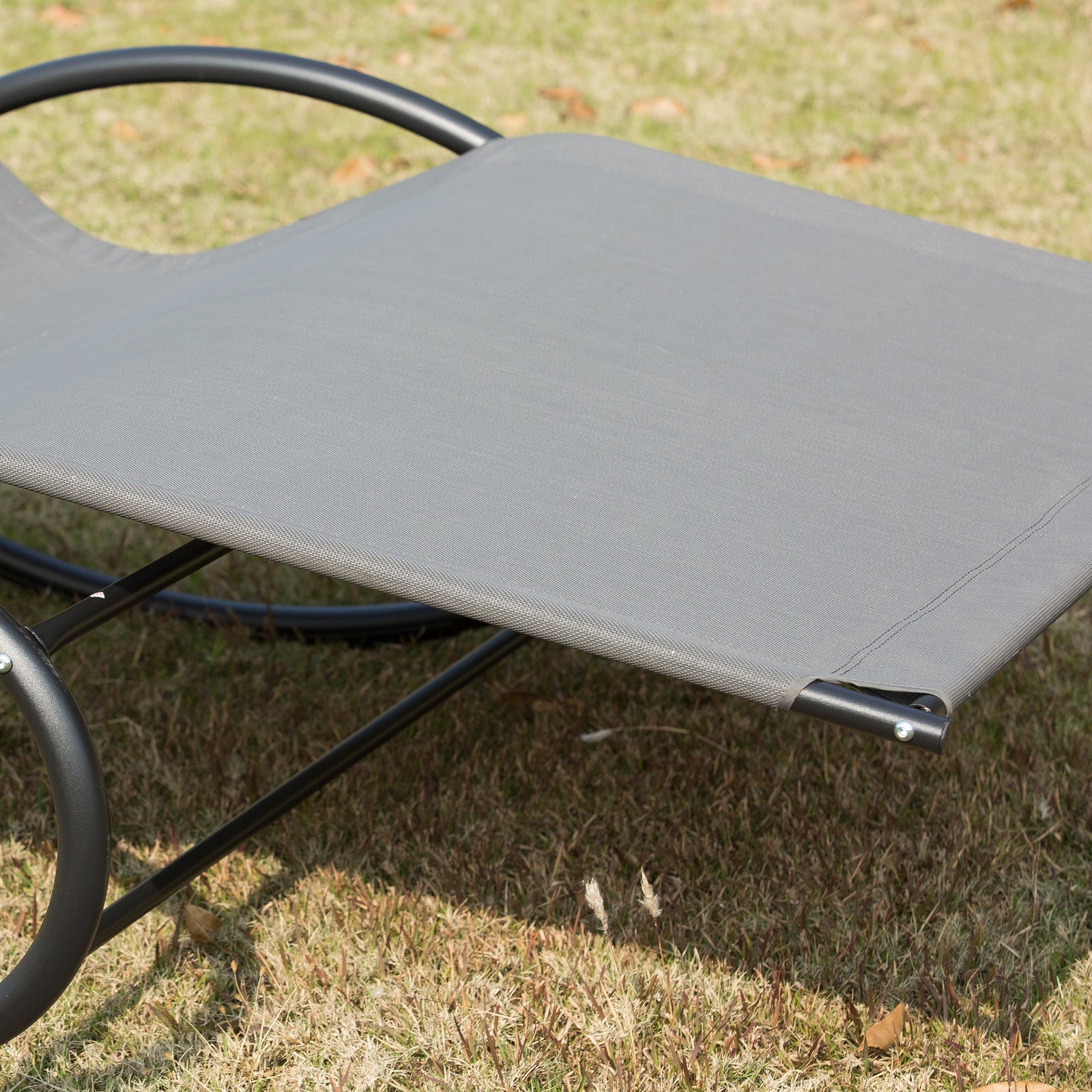 Double Rocking Sun Lounger  With Armrest And Headrest Pillow | Gray