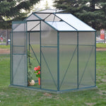 Polycarbonate Greenhouse– Aluminum Frame Walk-in Greenhouse With Sliding Door & Ventilation Window For Plants & Flowers, Green, 4 x 6ft
