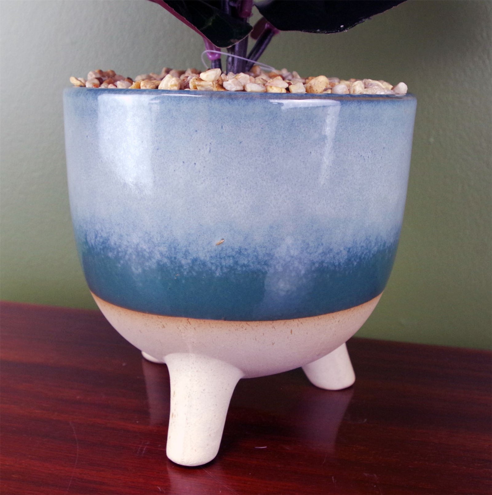 Artificial 35cm Ficus Plant Potted In Teal Blue Green Ceramic Planter