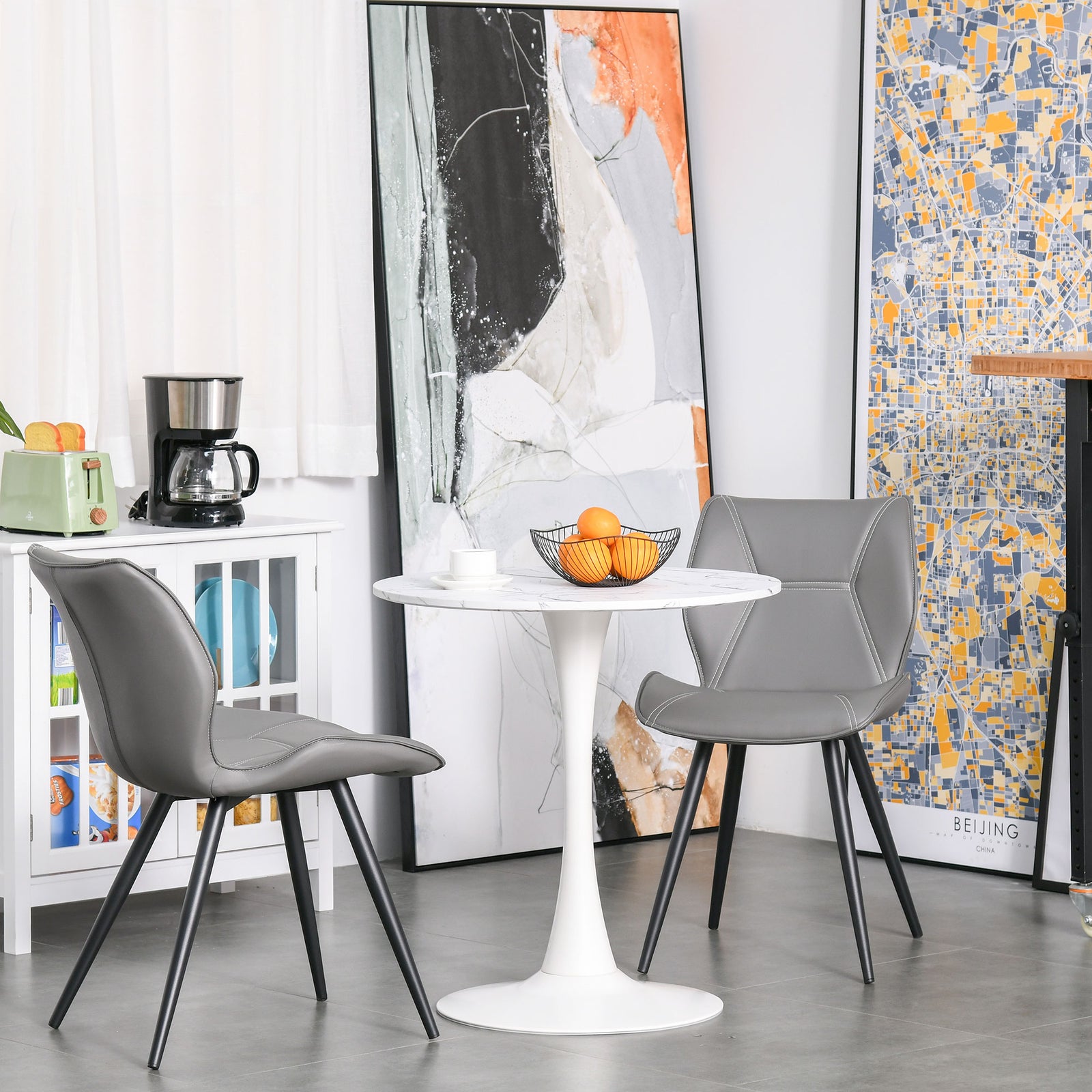 Modern Round Dining Table Leisure Coffee Bistro Table Metal | White