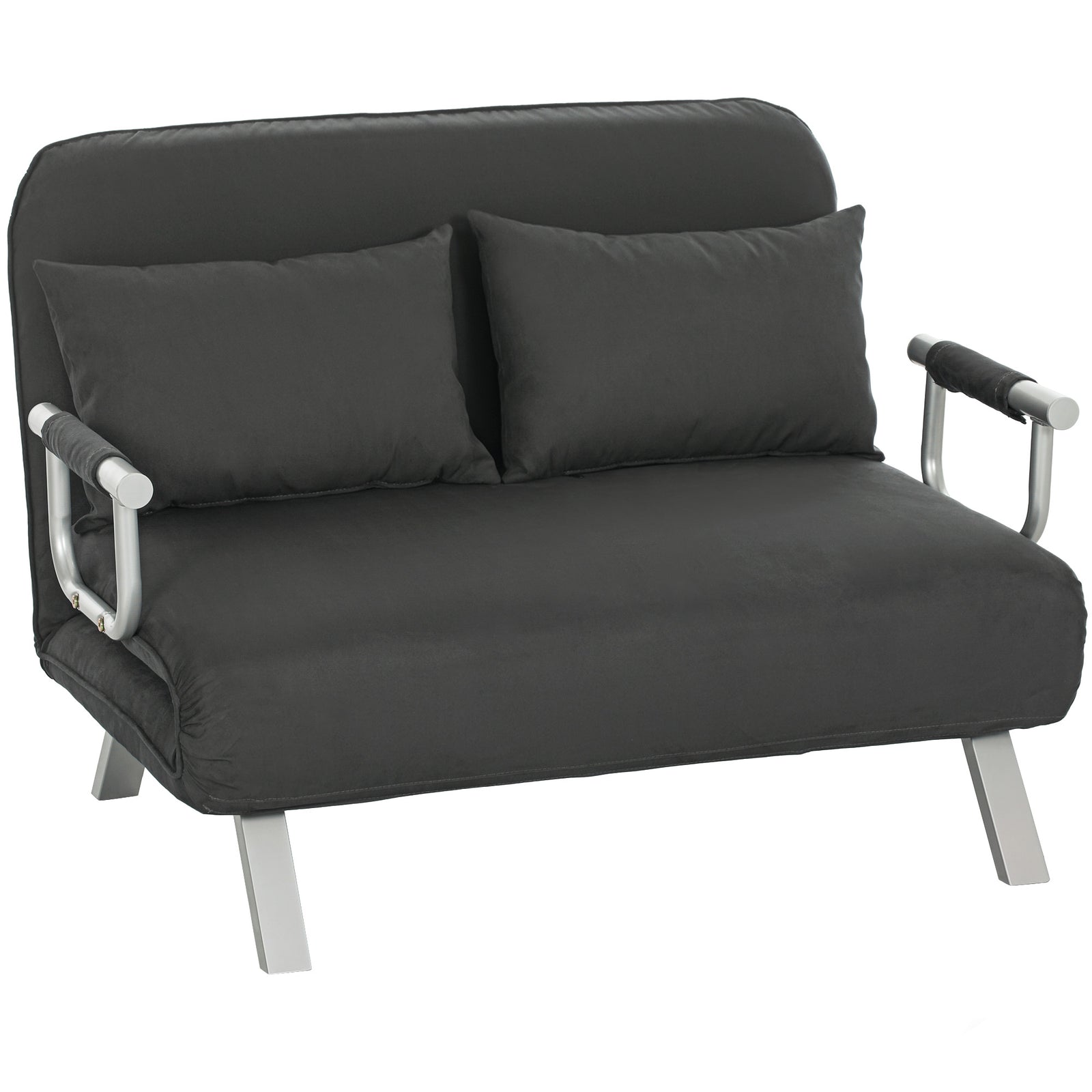 Fabric Convertible 2 Seater Sofa Bed W/ 2 Pillows | Grey