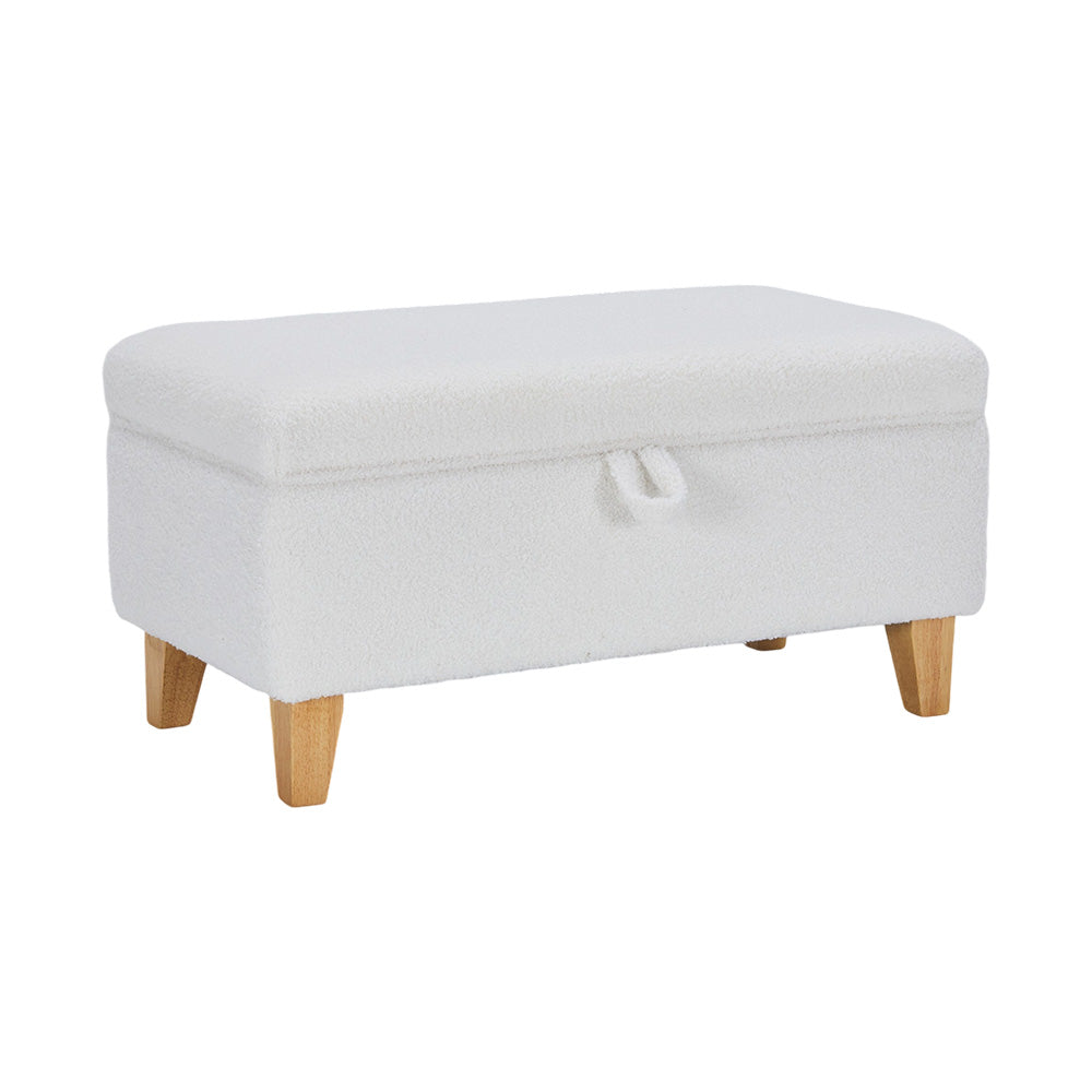 White Teddy Fleece Upholstered Storage Ottoman | Large | White
