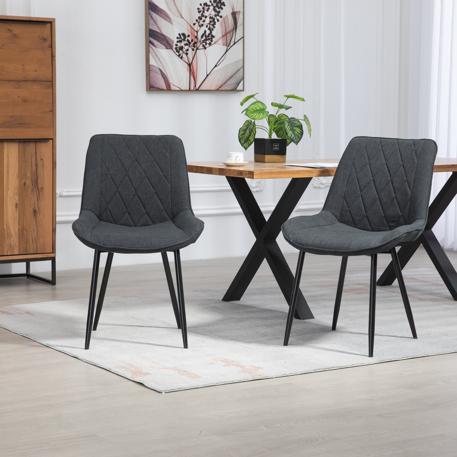 Set Of 2 Bovino Fabric Dining Chairs | Black