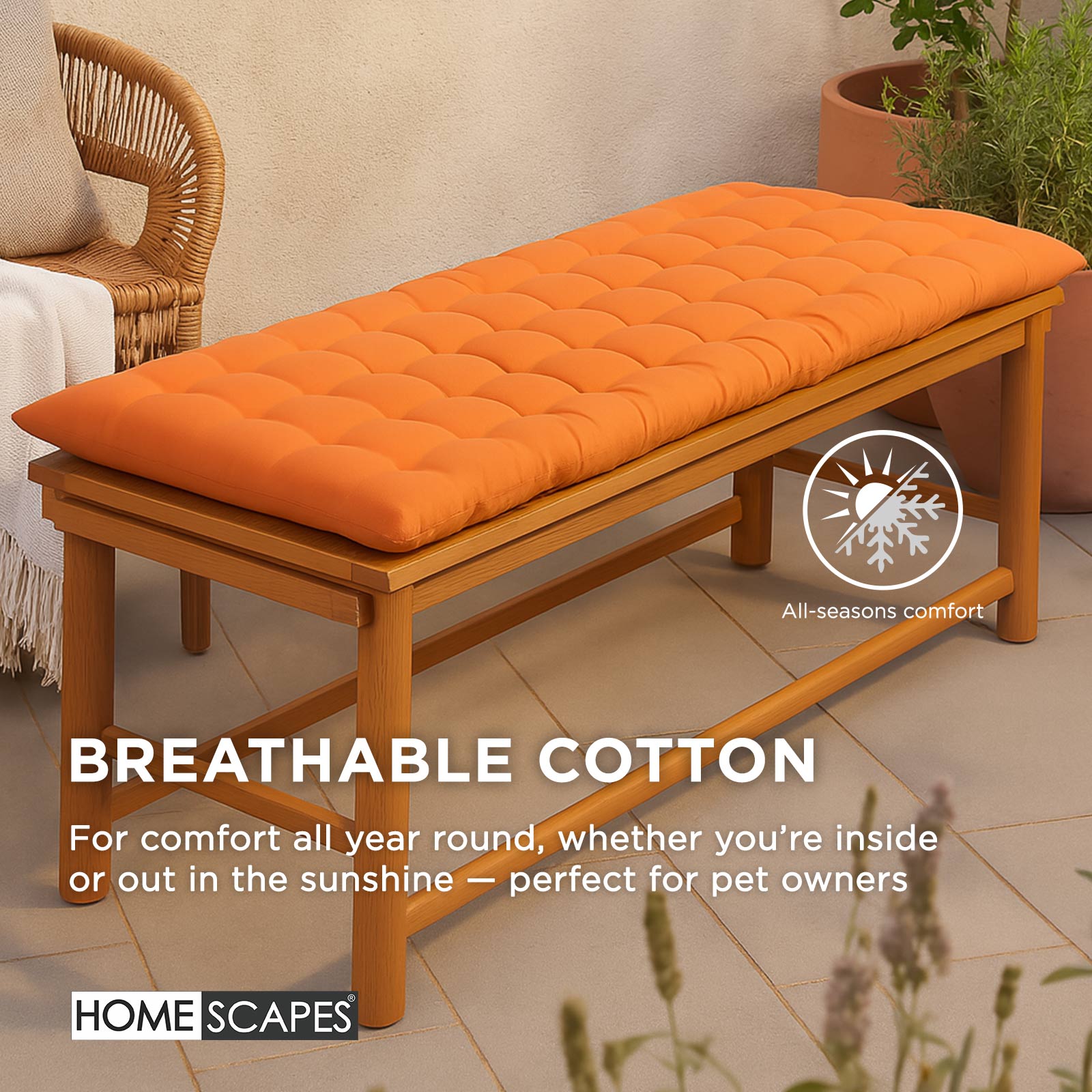 Outdoor Bench Cushion For 2 & 3 Seater Garden Seat Pad For Furniture, Kitchen, Dining & Indoor Use | 3 | Burnt Orange