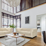 Button Tufted Velvet Living Room Sofa - 2 Seater | Cream