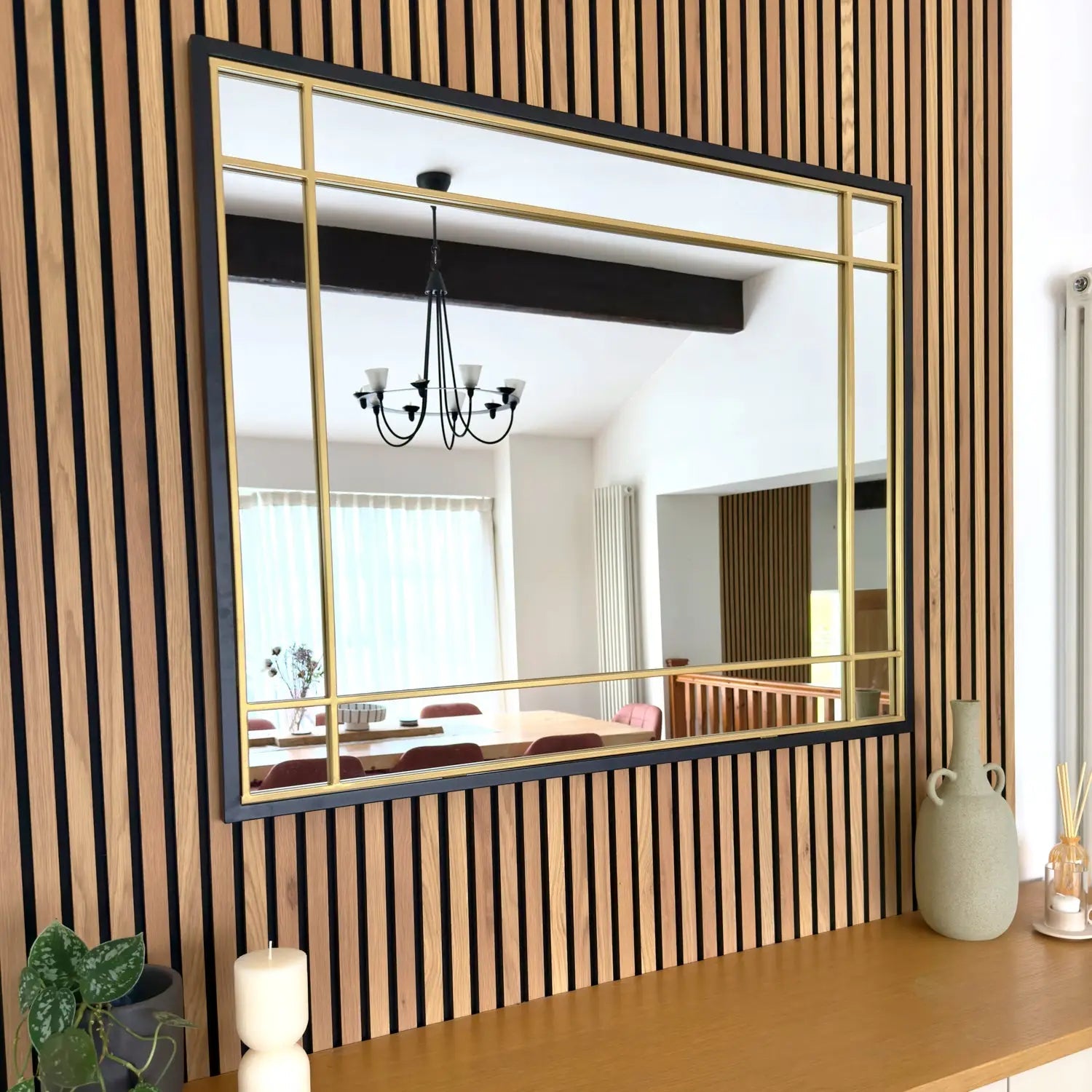 Aimi - Black & Gold Metal Rectangle Window Mirror - 95cm X 120cm