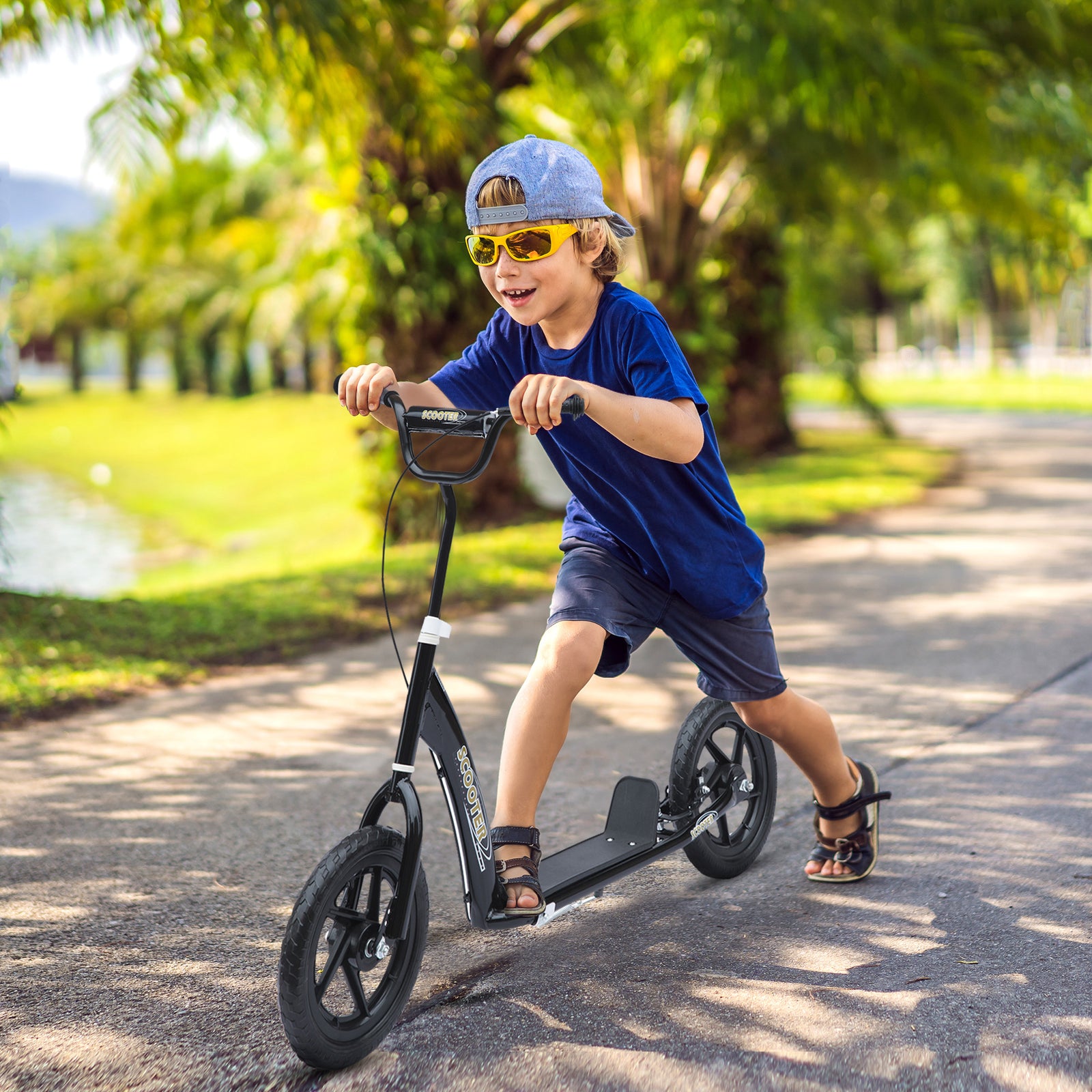 Push Scooter Teen Kids Stunt Bike Ride On With 12" Eva Tyres | Black
