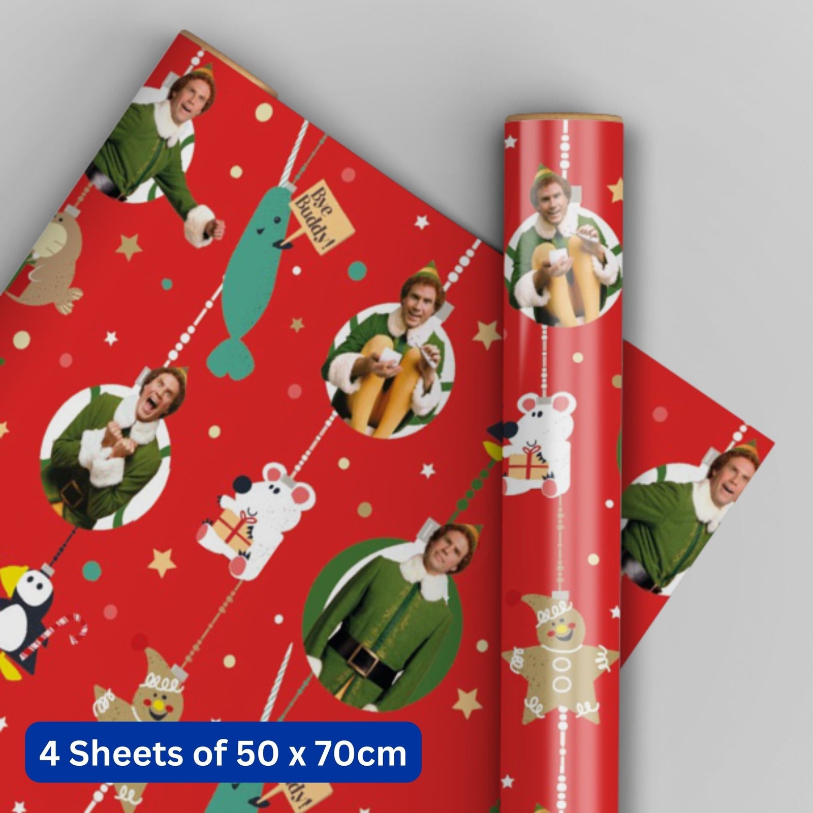 Christmas Gift Wrap, 4 Sheet 4 Tag, Official Product