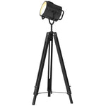 HOMCOM Industrial Tripod Floor Lamp Wood Height Adjustable Spotlight, Black