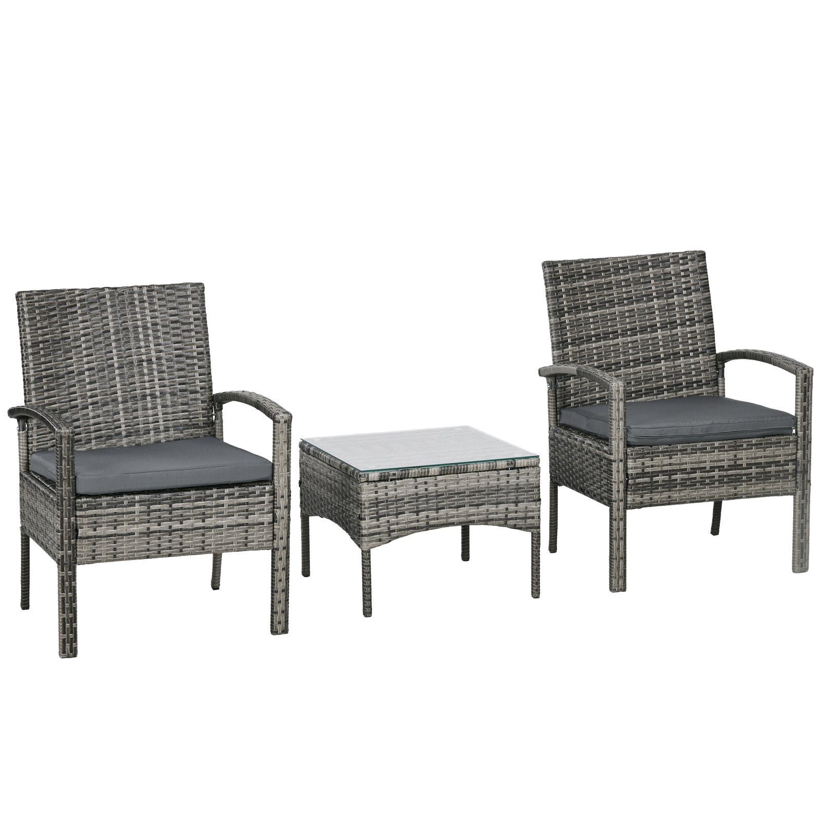 3pc Garden Rattan Bistro Set Dining Table 2 Seater Chair | Gray