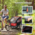 2 Seat Bike Trailer With 5 Point Harness, Safety Flag, Reflectors | Red