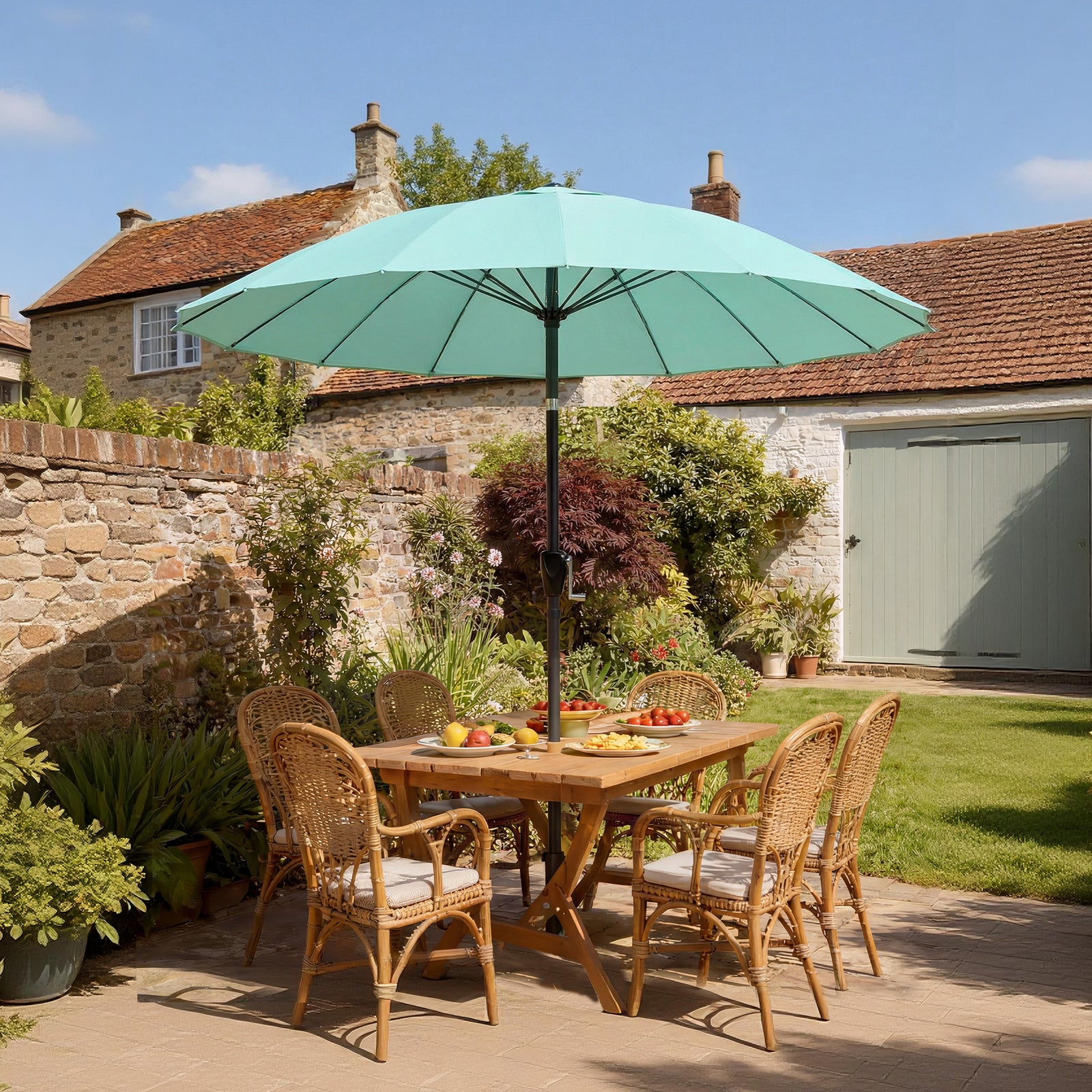 2m Shanghai Garden Parasol Umbrella, Outdoor Sun Shade | Turquoise