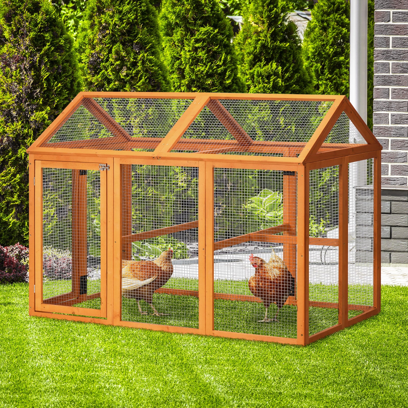 Pawhut Chicken Run, Wooden Chicken Coop W/ Combinable Design | Orange