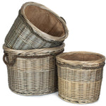 Wicker Rope Handled Antique Wash Round Log Basket | Set-of-3 | Brown