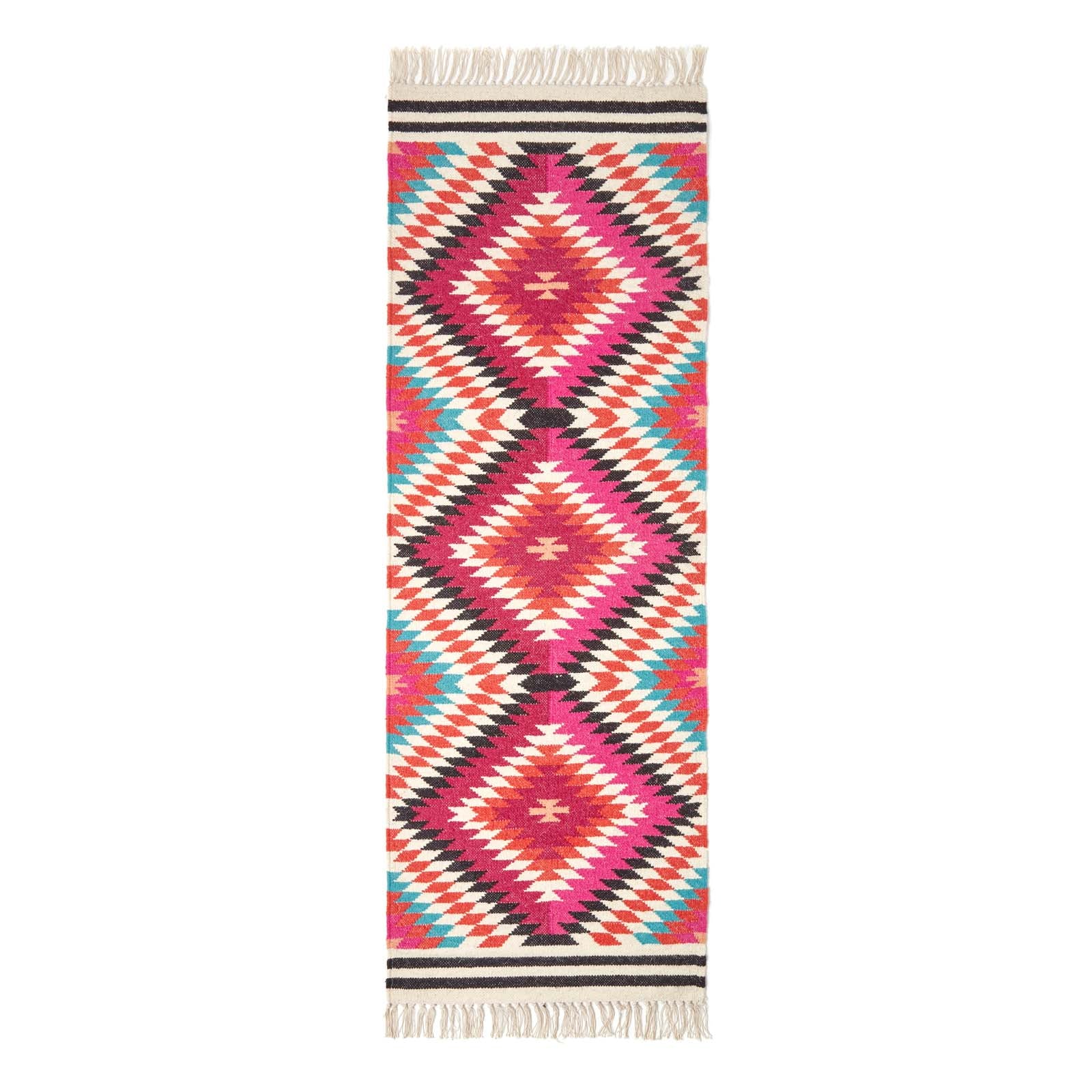 Manila Handwoven Diamond Kilim Wool Rug | 200cm | Orange & Black