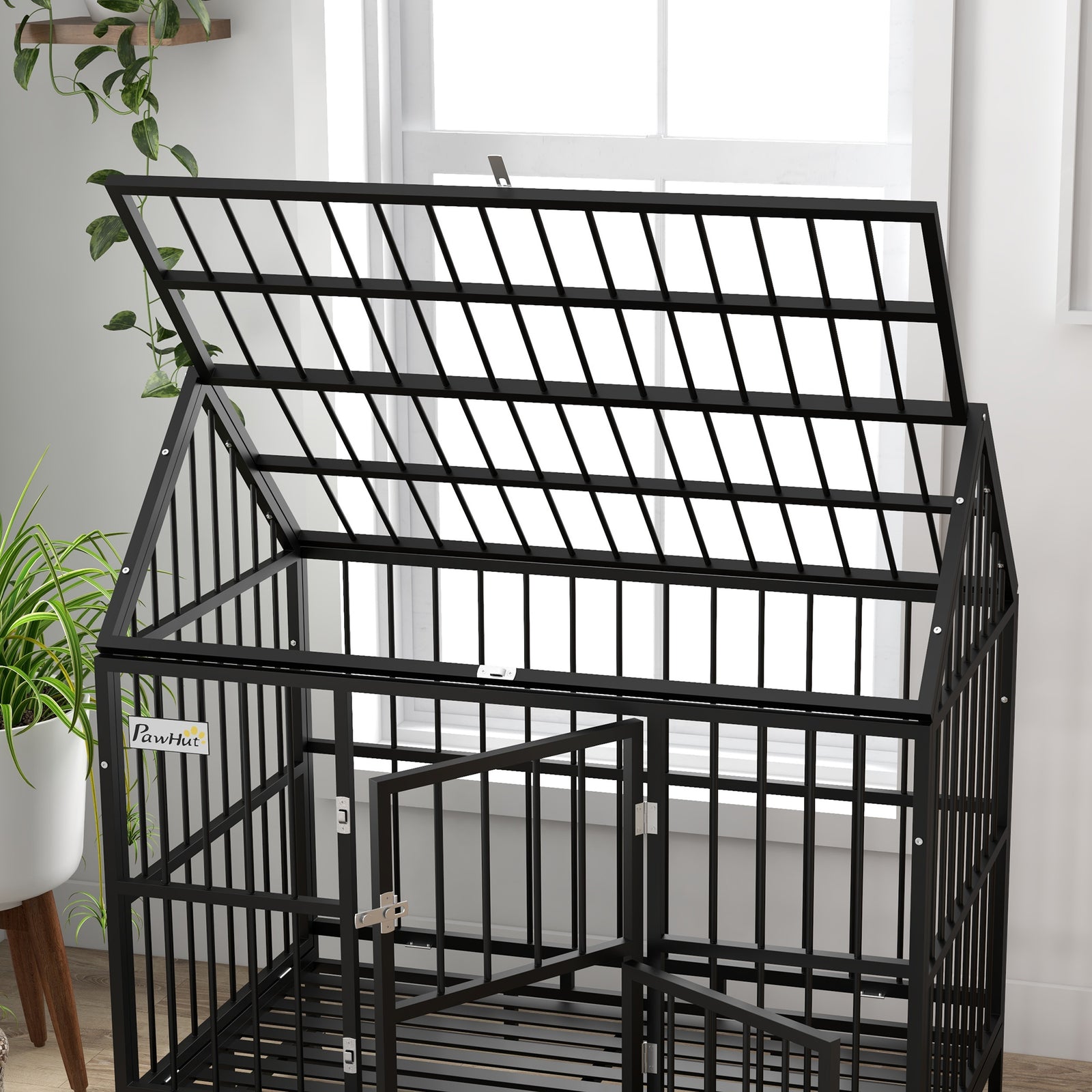 48" Heavy Duty Dog Crate W/ Removable Tray, Logs