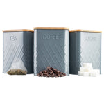3-piece Kitchen Storage Square With Bamboo Lids Tea Coffee Sugar | Gray