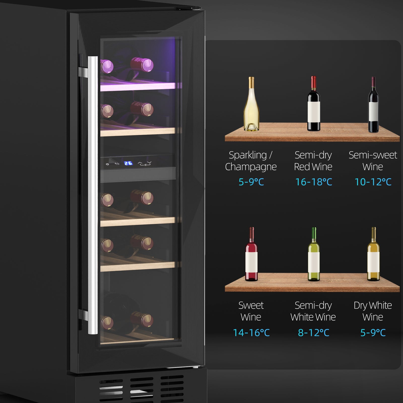 16 Bottle Dual Zone Built-in Wine Cooler Fridge Glass Door