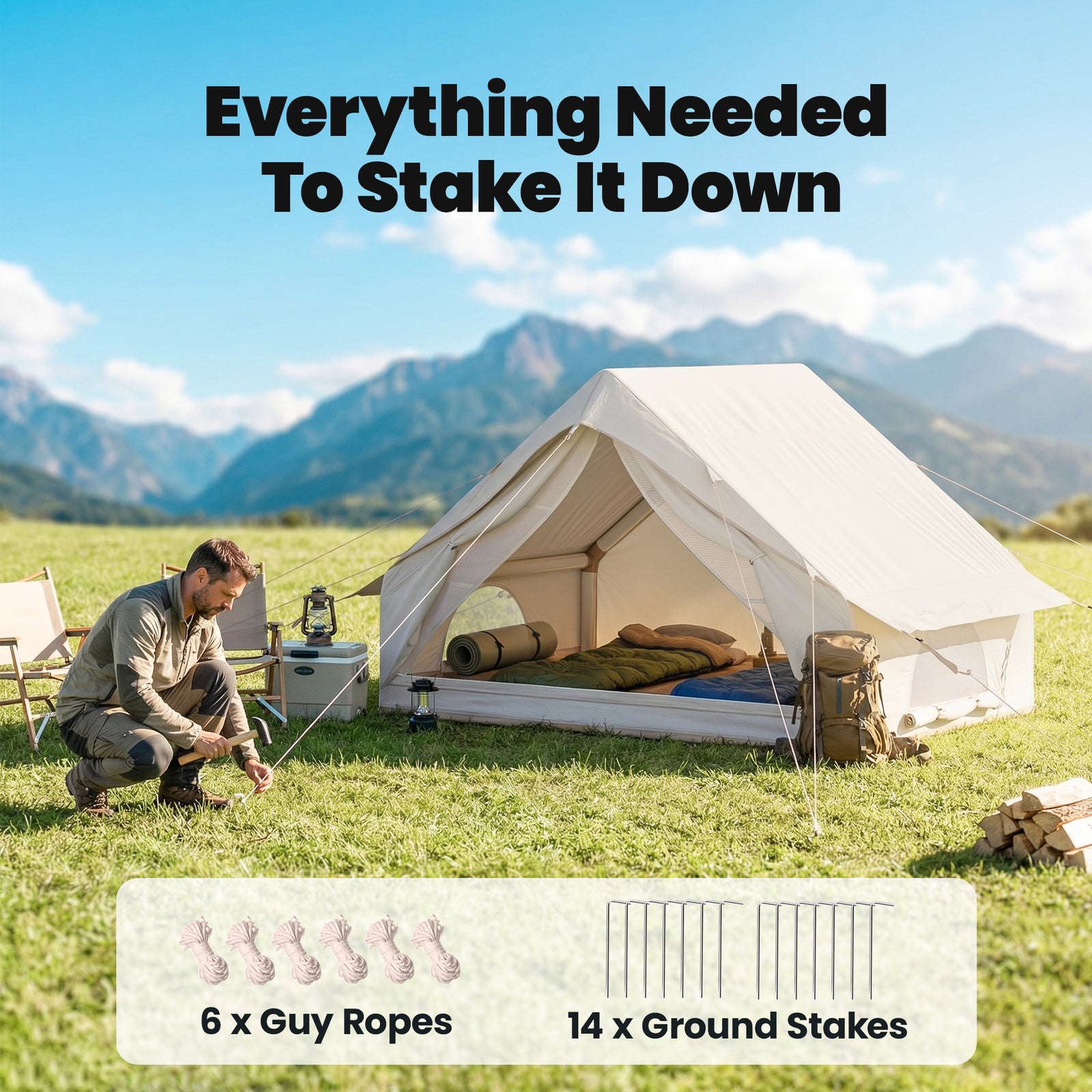 Inflatable Tent Waterproof For 2-4 Person | Beige