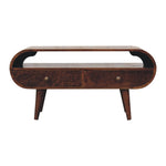 Solid Wood California Walnut Circular Tv Stand, Brown, 2 Drawers And 1 Shelf