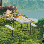 3 Piece Folding Picnic Table And Bench Set W/ Handle
