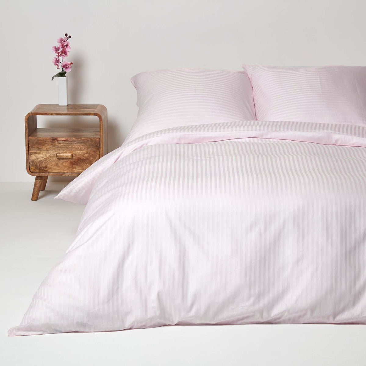 Egyptian Cotton Stripe Duvet Cover With Pillowcase, 330 Tc | European Single | Dusky Pink