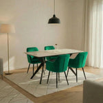 San Diego Marble Top Dining Table With Charlotte Velvet Chairs | Green