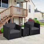3pcs Patio Rattan Sofa Garden Furniture Set W/ Cushions | Black