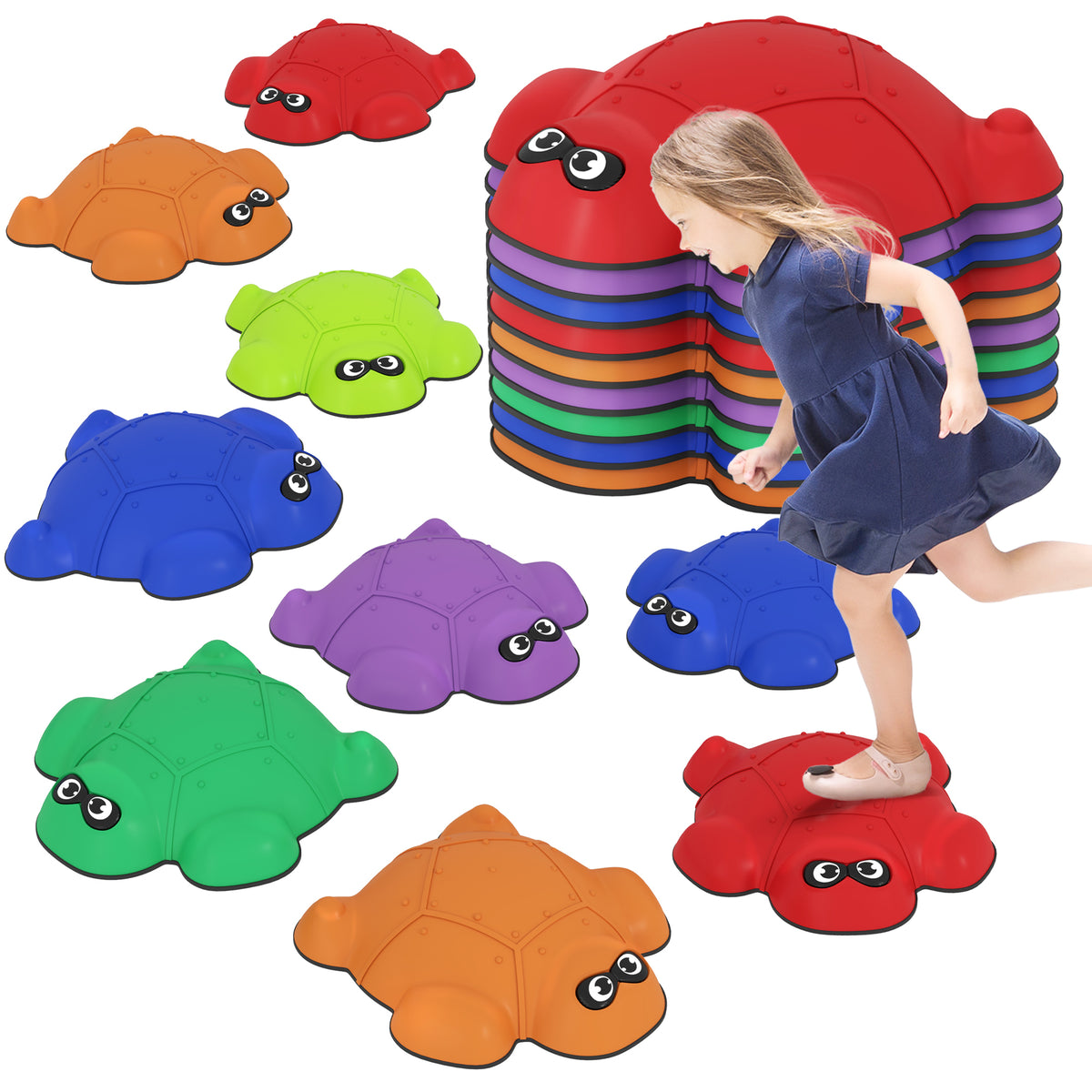 9 Pcs Balance Stepping Stones, Stackable River Stones With Non-slip Edge | Multi